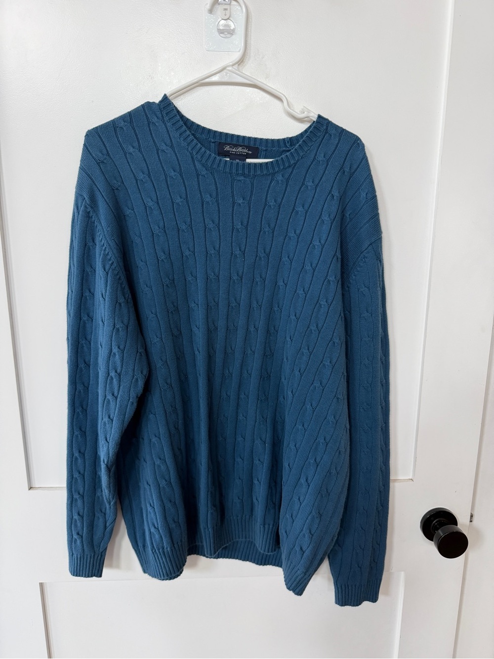 Brooks Brothers Men's XXL Blue Cable-Knit Pima Cotton Crewneck Sweater
